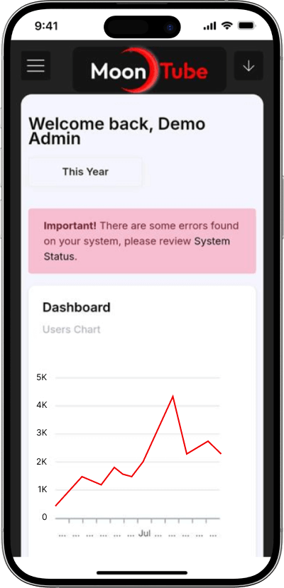 Youtube clone admin dashboard screen