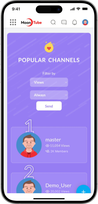 Youtube clone popular channels screen
