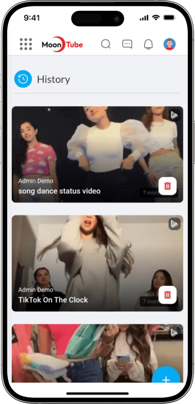 Youtube clone watch history screen