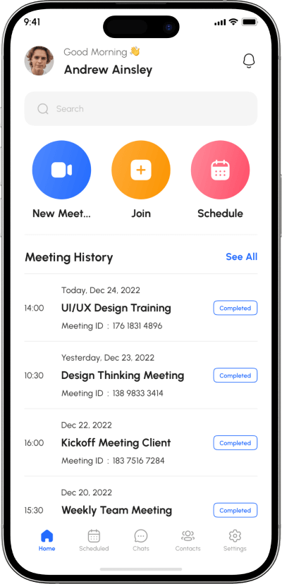 Zoom clone meeting history screen
